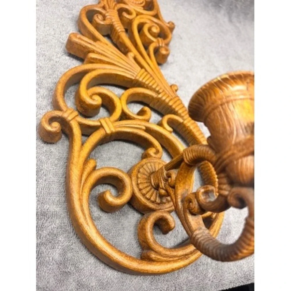 Vintage Syroco 3312 Faux Wood Wall Sconce Candle Holder 15.5